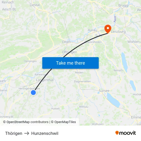 Thörigen to Hunzenschwil map