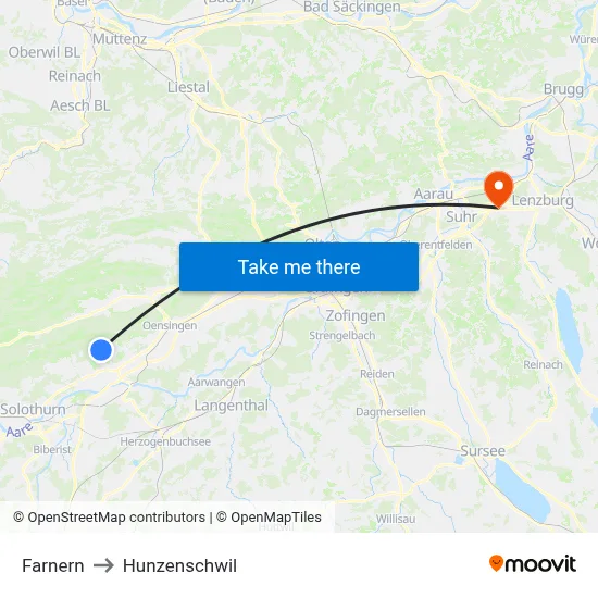 Farnern to Hunzenschwil map