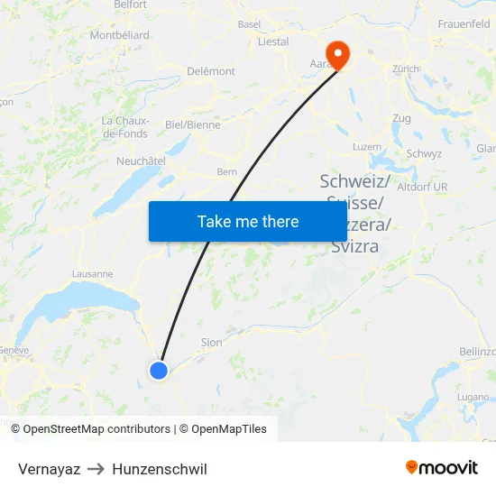 Vernayaz to Hunzenschwil map
