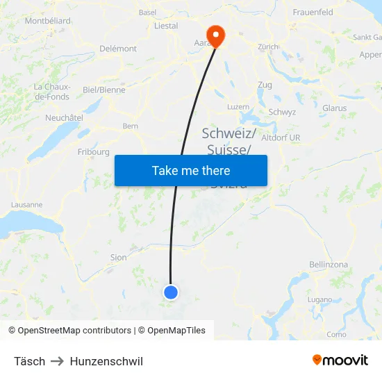 Täsch to Hunzenschwil map