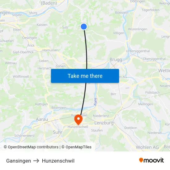 Gansingen to Hunzenschwil map