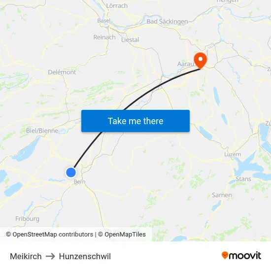 Meikirch to Hunzenschwil map