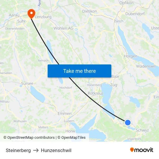 Steinerberg to Hunzenschwil map