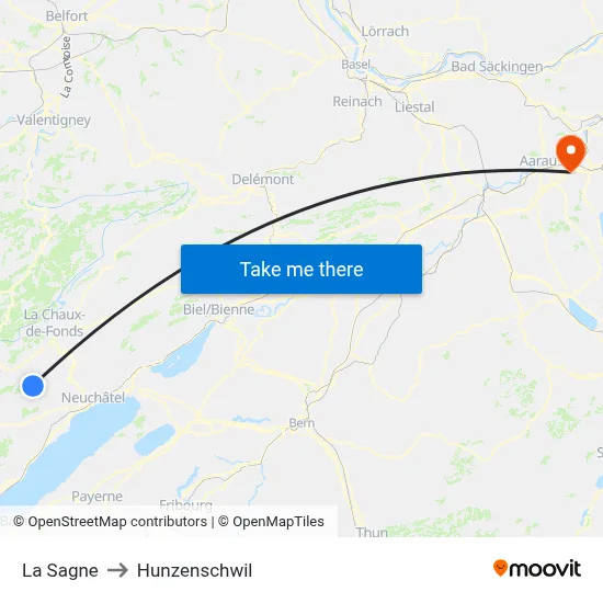La Sagne to Hunzenschwil map