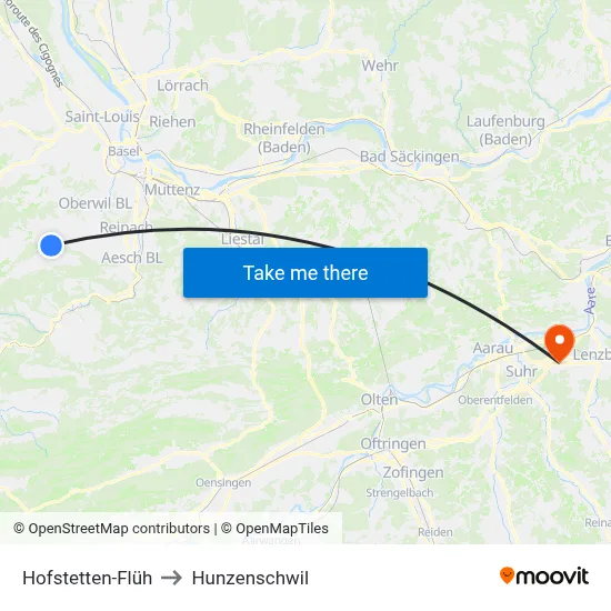 Hofstetten-Flüh to Hunzenschwil map