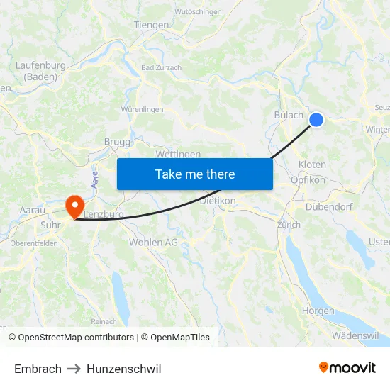 Embrach to Hunzenschwil map