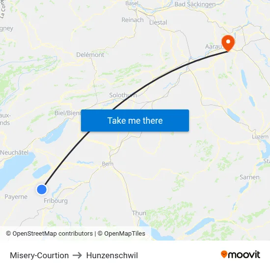 Misery-Courtion to Hunzenschwil map