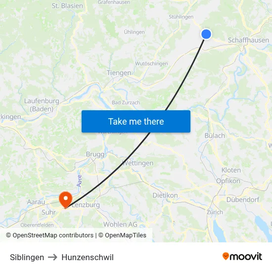 Siblingen to Hunzenschwil map