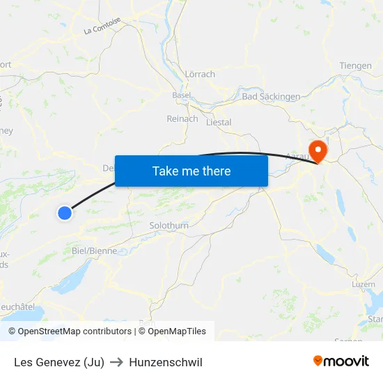 Les Genevez (Ju) to Hunzenschwil map