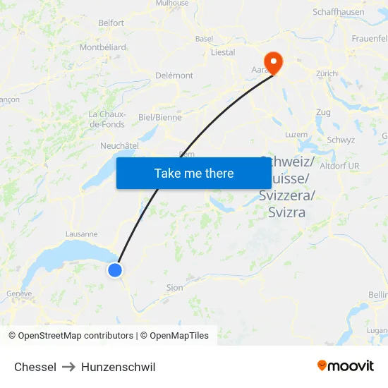 Chessel to Hunzenschwil map