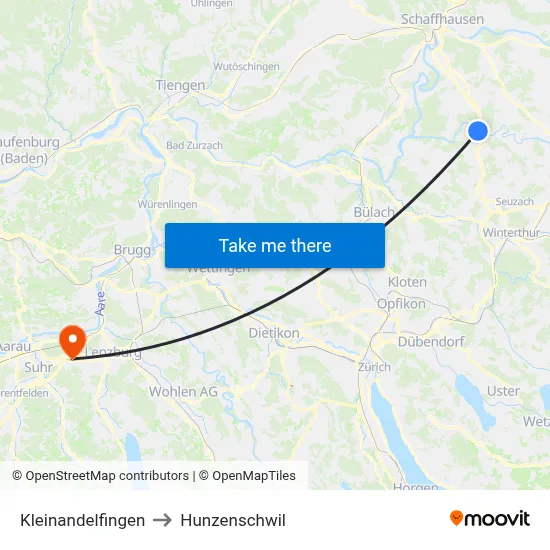 Kleinandelfingen to Hunzenschwil map