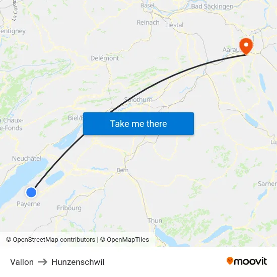 Vallon to Hunzenschwil map