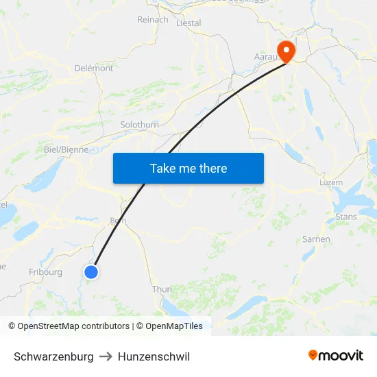 Schwarzenburg to Hunzenschwil map