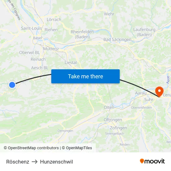 Röschenz to Hunzenschwil map