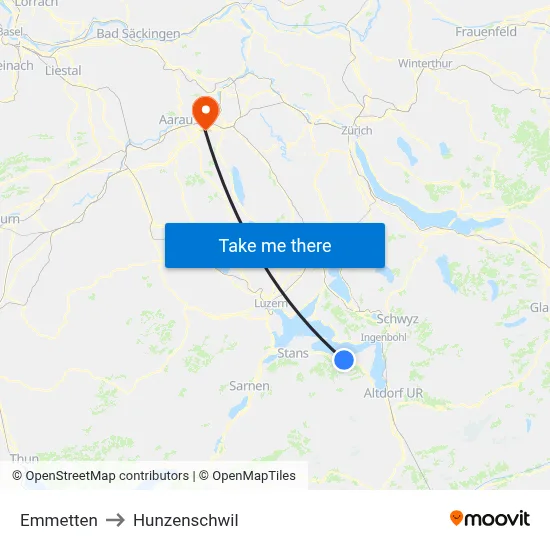 Emmetten to Hunzenschwil map
