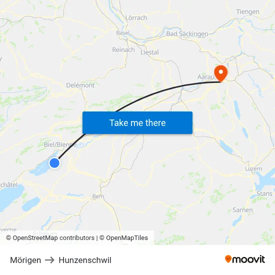 Mörigen to Hunzenschwil map