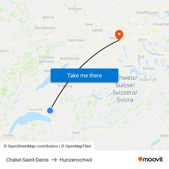 Châtel-Saint-Denis to Hunzenschwil map