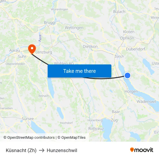 Küsnacht (Zh) to Hunzenschwil map