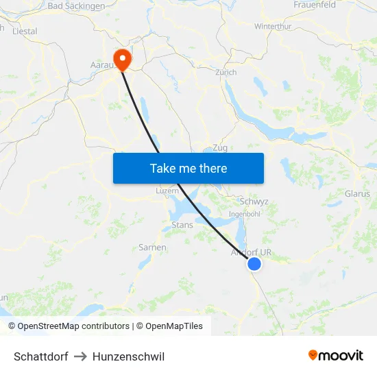 Schattdorf to Hunzenschwil map