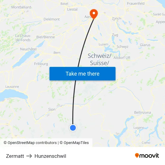 Zermatt to Hunzenschwil map