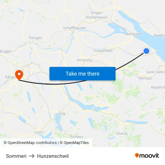 Sommeri to Hunzenschwil map
