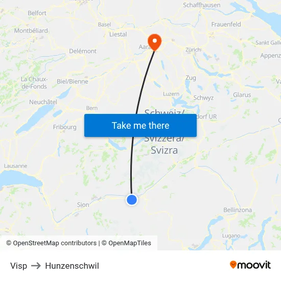 Visp to Hunzenschwil map