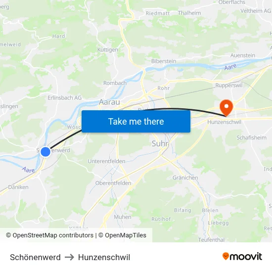 Schönenwerd to Hunzenschwil map
