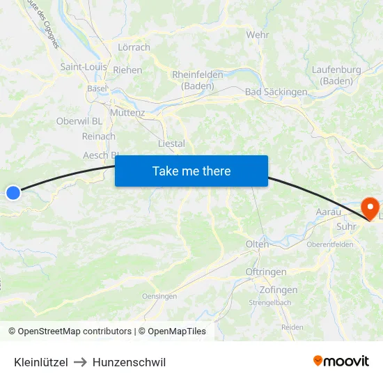 Kleinlützel to Hunzenschwil map