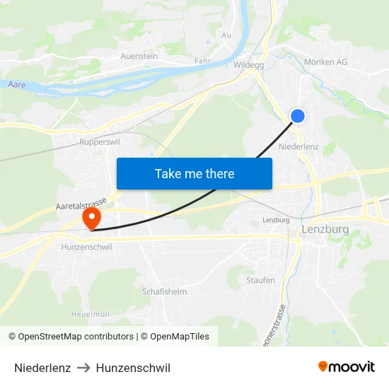 Niederlenz to Hunzenschwil map