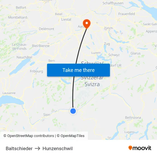 Baltschieder to Hunzenschwil map