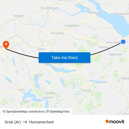 Grub (Ar) to Hunzenschwil map
