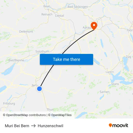 Muri Bei Bern to Hunzenschwil map