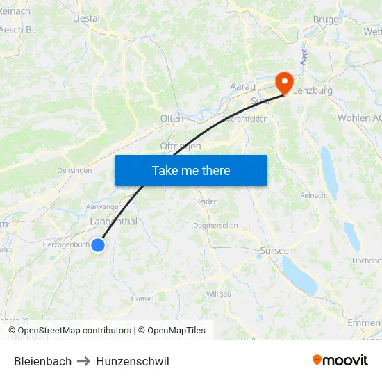 Bleienbach to Hunzenschwil map
