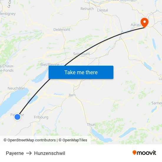 Payerne to Hunzenschwil map