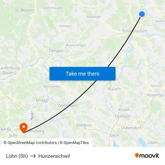 Lohn (Sh) to Hunzenschwil map