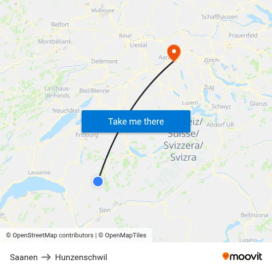 Saanen to Hunzenschwil map