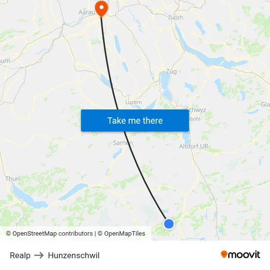 Realp to Hunzenschwil map