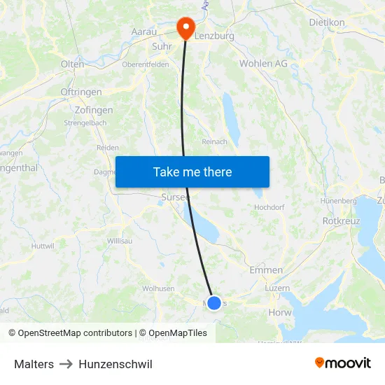 Malters to Hunzenschwil map