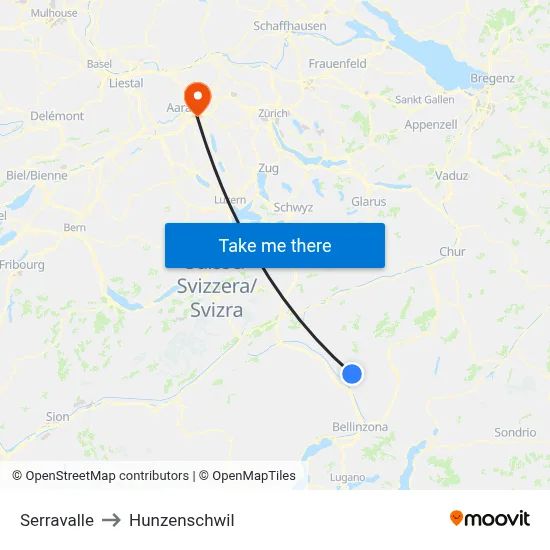 Serravalle to Hunzenschwil map