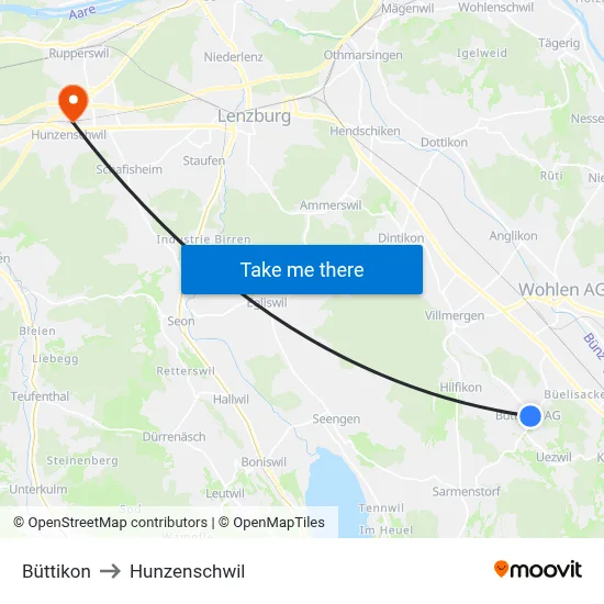 Büttikon to Hunzenschwil map
