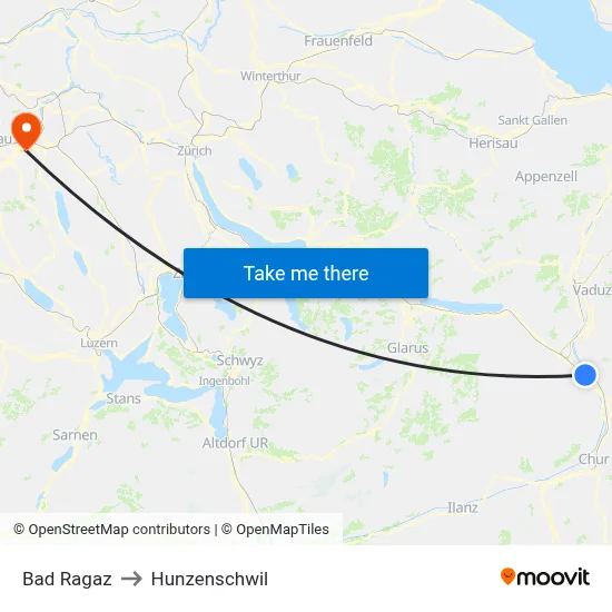 Bad Ragaz to Hunzenschwil map