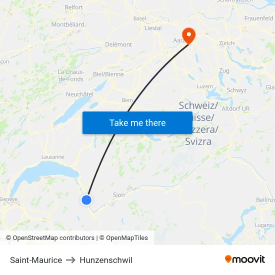 Saint-Maurice to Hunzenschwil map