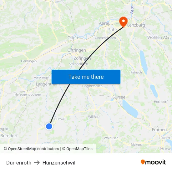 Dürrenroth to Hunzenschwil map