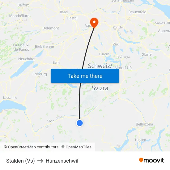 Stalden (Vs) to Hunzenschwil map
