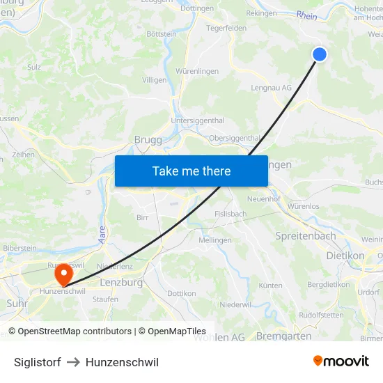 Siglistorf to Hunzenschwil map