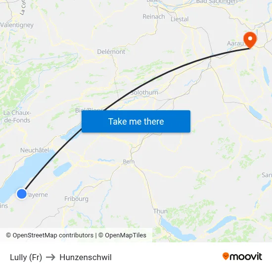 Lully (Fr) to Hunzenschwil map