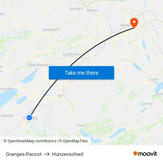 Granges-Paccot to Hunzenschwil map