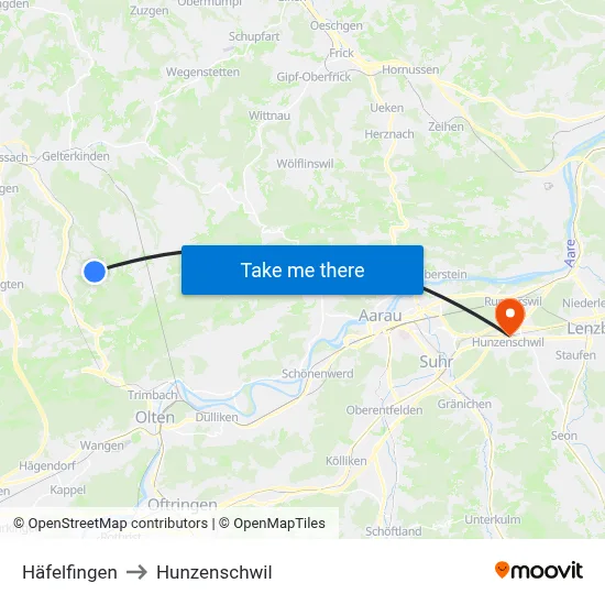 Häfelfingen to Hunzenschwil map