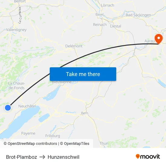 Brot-Plamboz to Hunzenschwil map