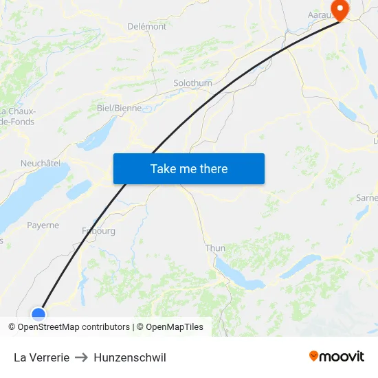 La Verrerie to Hunzenschwil map